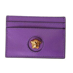 Versace Purple 100% Grainy Leather Gold Medusa Head Card Case Holder